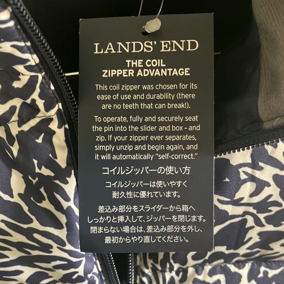 Lands' End‎ Navy & White Floral Quilted Down Puffer Vest Sz S - NWT - Picture 6 of 11